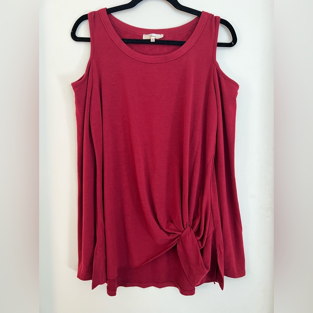 Andree Long Sleeved Open Shoulder, Front Knot Top, Size Large